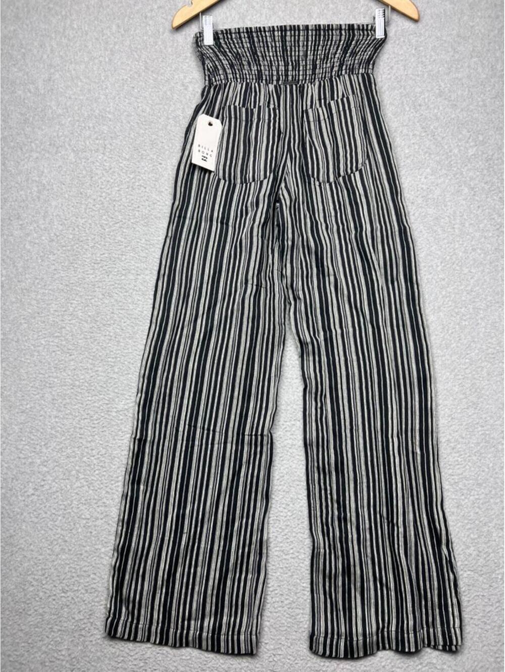 New Billabong Waves 100% Cotton Wide Leg Pants Stripe Smocked Beach Boho Gauze S